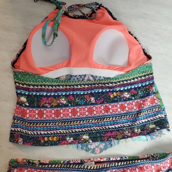 Cremieux Bikini Medium Halter top & Bottoms Blue Orange Colorful Geometric Beach - Picture 9 of 10